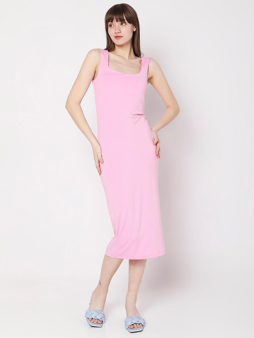 Buy Pink Viscose Smocked Off Shoulder Bodycon Dress For Women by Emblaze  Online at Aza Fashions.