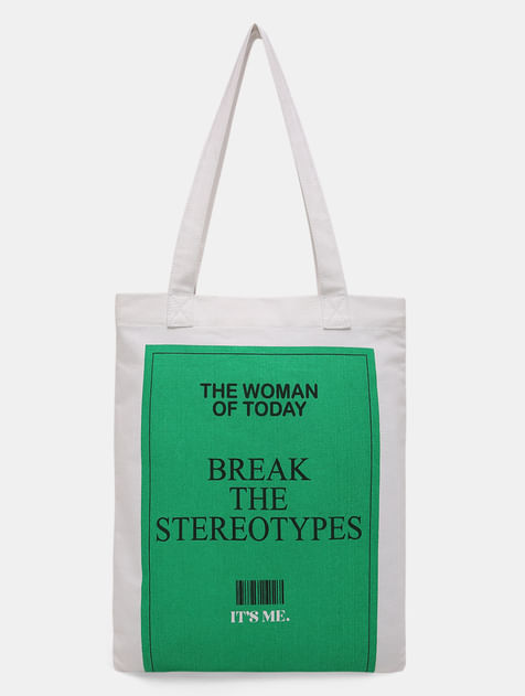 White Slogan Print Tote Bag