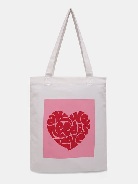 White Heart Print Tote Bag