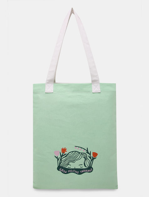 Pastel Green Printed Tote Bag