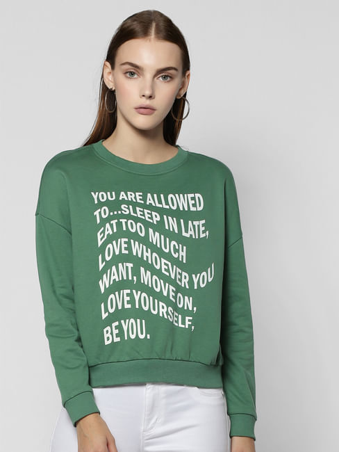 Green Slogan Print Sweatshirt