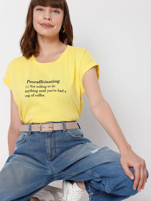 Yellow Slogan Print T-shirt