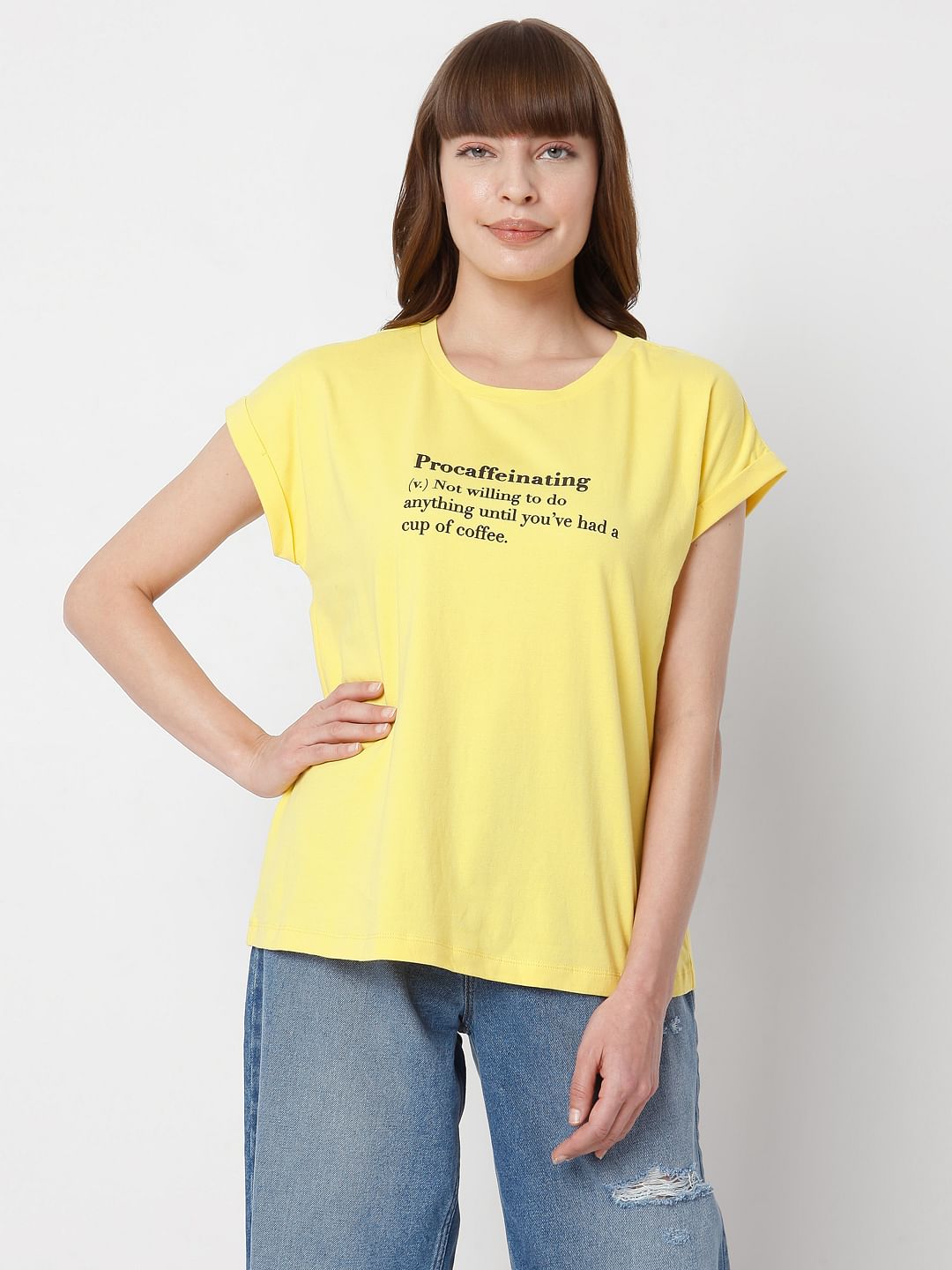 Yellow slogan hot sale top