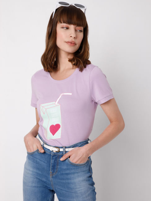 Lavender Graphic Print T-shirt