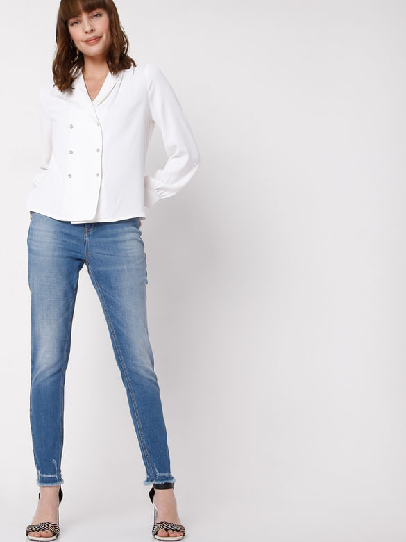 Blue Mid Rise Wendy Skinny Jeans