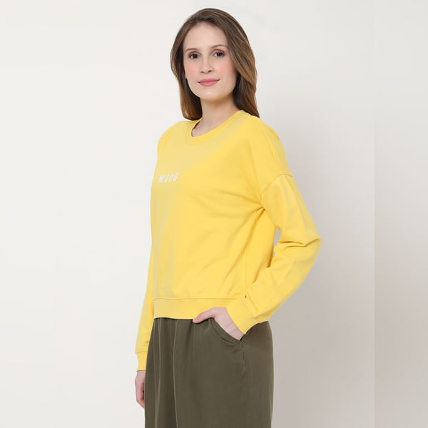 VERO MODA Yellow Text Print Sweatshirt