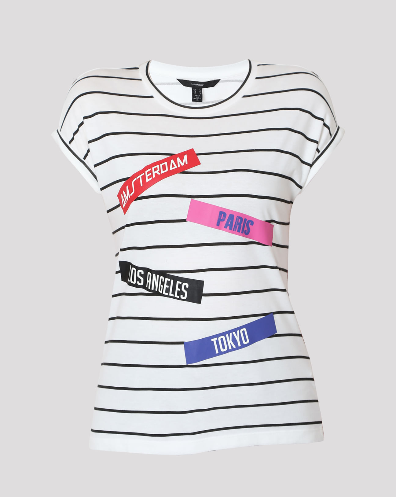 T-Shirts for Women - Buy White Graphic Print Striped T-shirt Online In