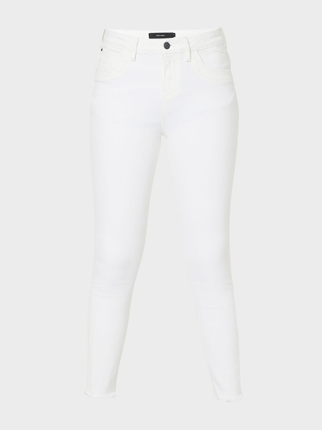 Plain Skinny Fit White Side Dori Denim Jeans For Women