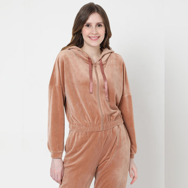 VERO MODA Beige Velvet Co-ord Sweatshirt