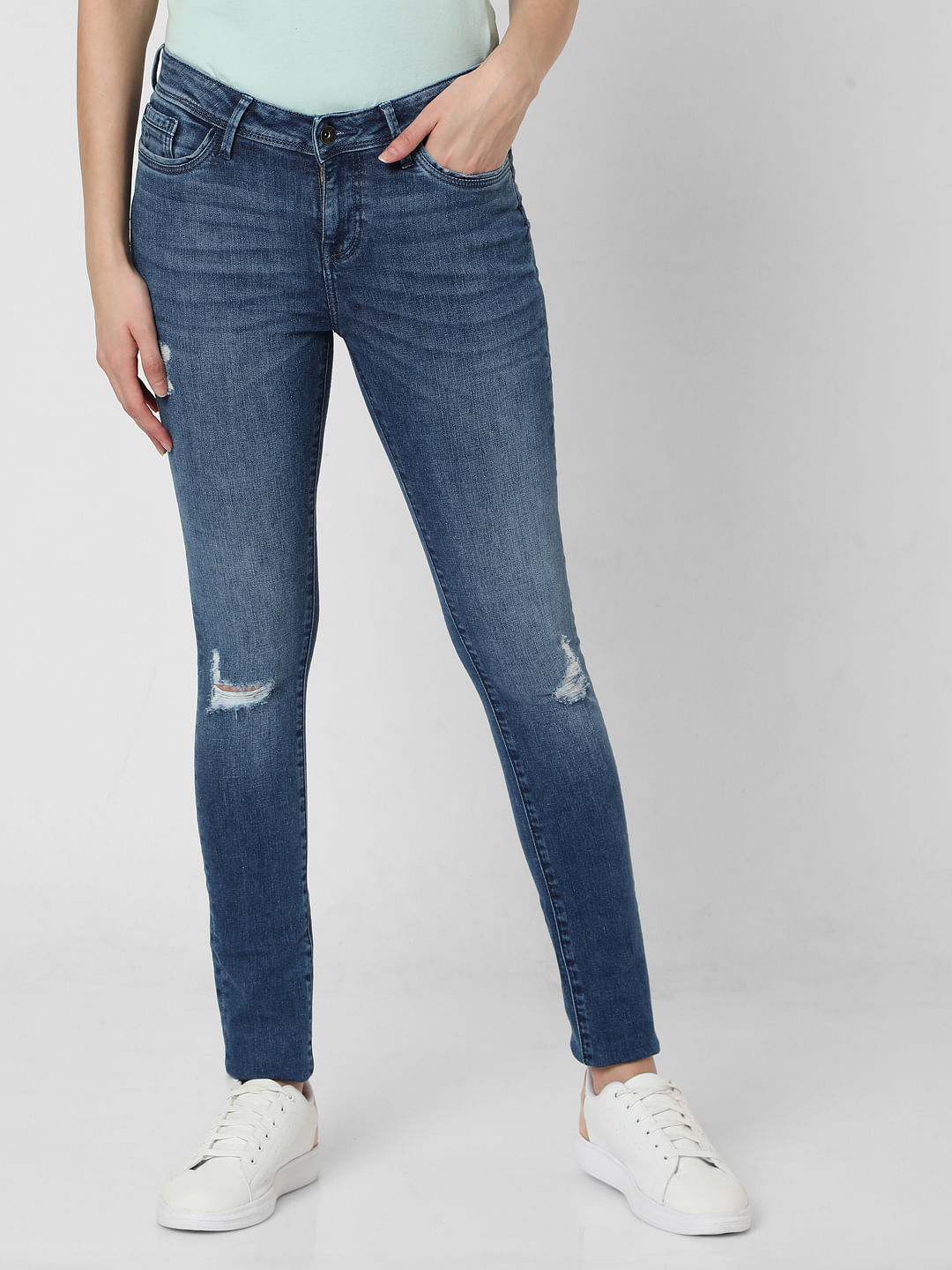 Buy Women Blue Mid Rise Ripped Skinny Jeans online VeroModa