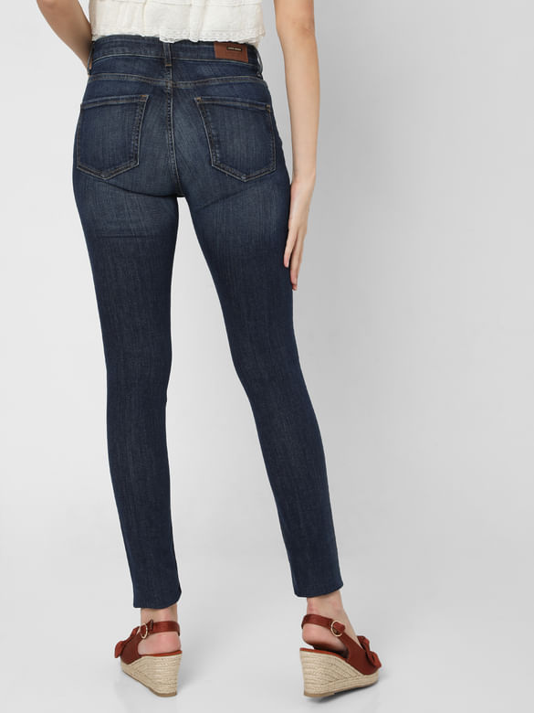 Buy Blue Mid Rise Knee Slit Skinny Jeans For Women Online in India