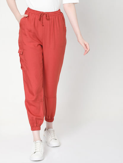 Red Mid Rise Joggers