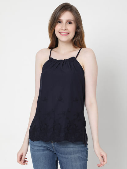Navy Blue Embroidered Top 