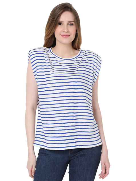 Buy Graphic White Print T-Shirts Striped In T-shirt - Online for Women
