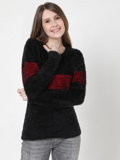 Black Textured Pullover Sweater 