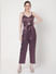 Maroon Printed Cut-Out Jumpsuit