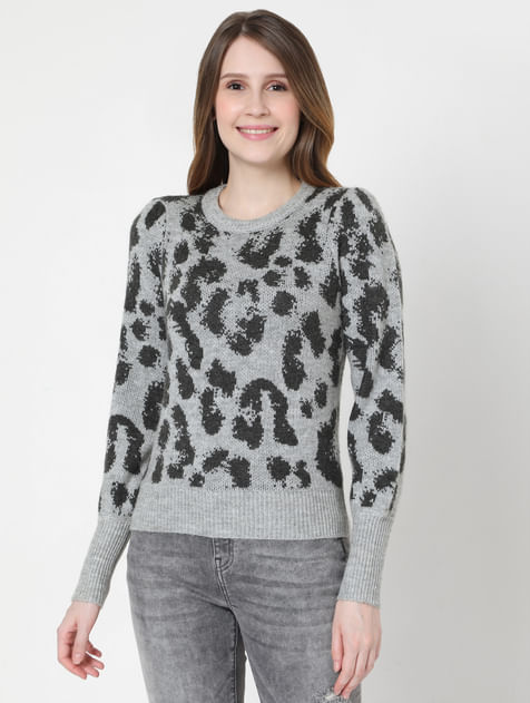 Grey Animal Print Pullover