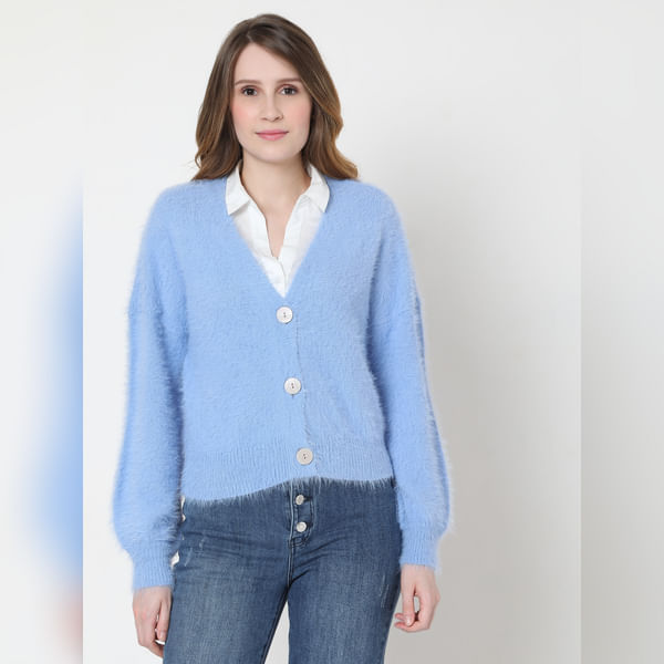 VERO MODA Blue Textured Cardigan