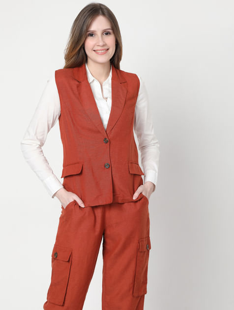 Brick Red Co-ord Tailored Vest Jacket