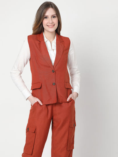 Brick Red Co-ord Tailored Vest Jacket