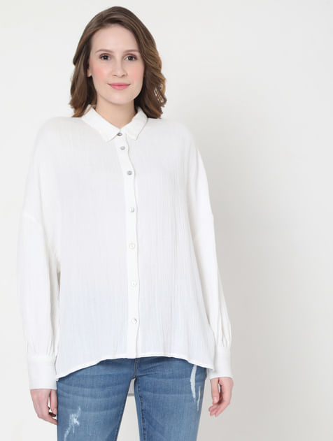 White Textured Oversized Shirt