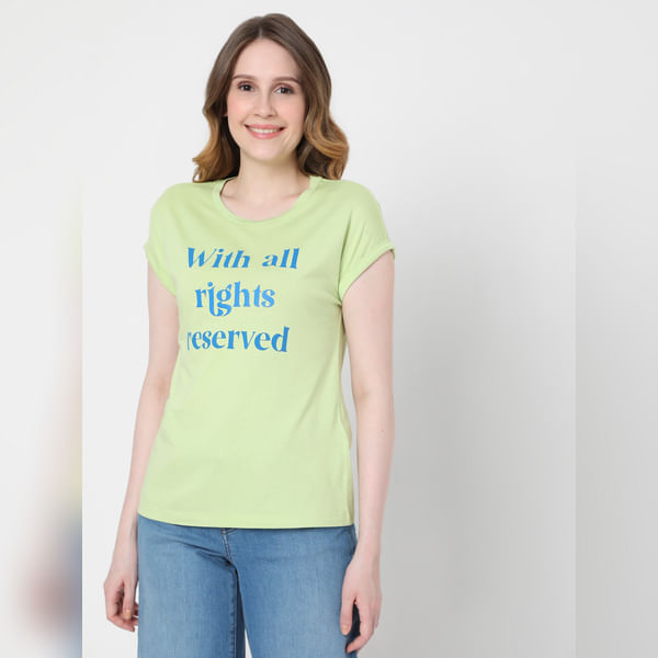 VERO MODA Green Slogan Print T-shirt