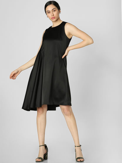 Black Asymmetric Fit & Flare Dress