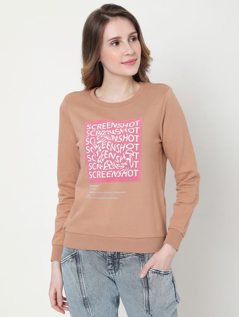 Beige Graphic Print Sweatshirt