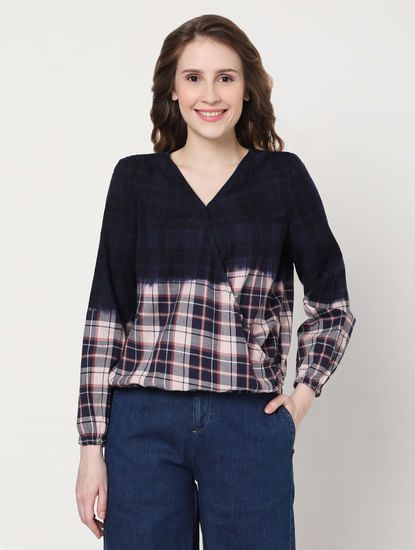 Blue Two-Toned Check Top