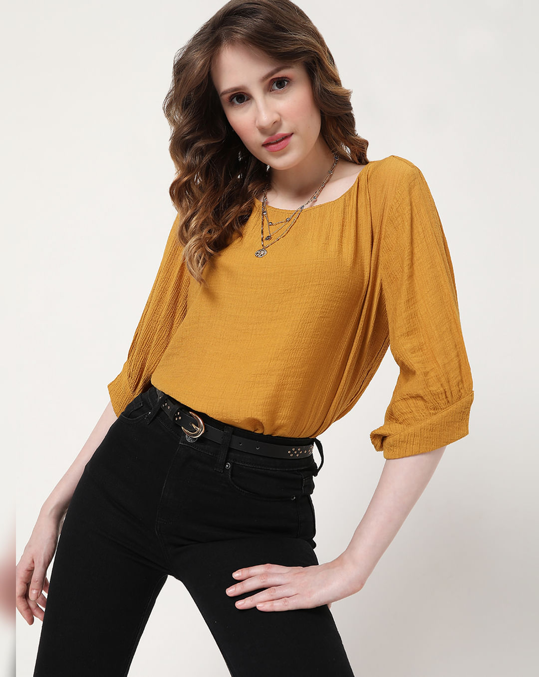 Buy Mustard Textured Top For in India