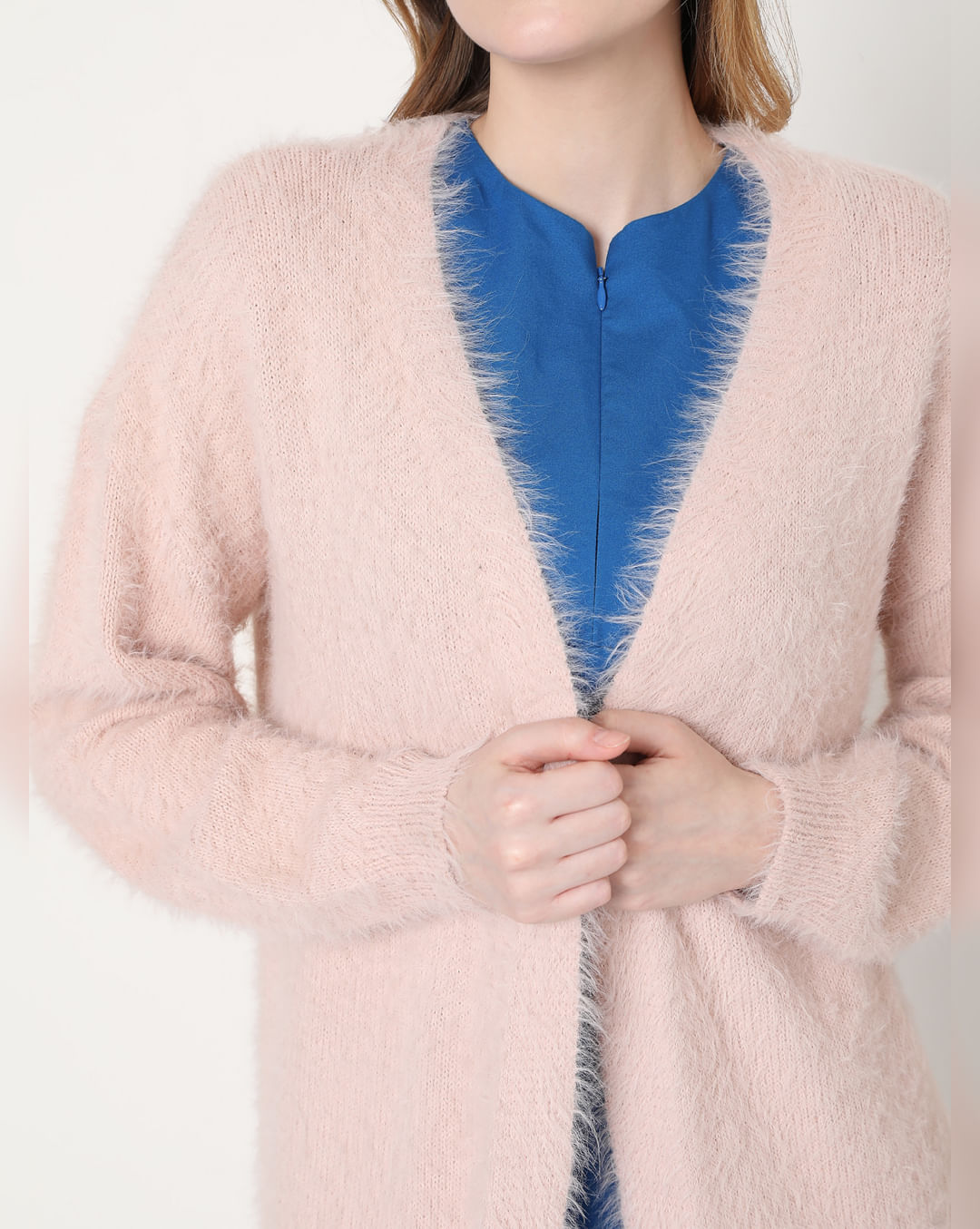 Buy Pink Faux Fur Cardigan Online In India.