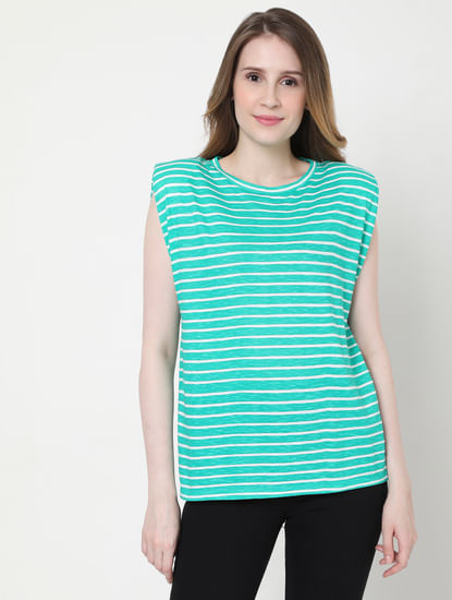 Green Striped Sleeveless T-shirt