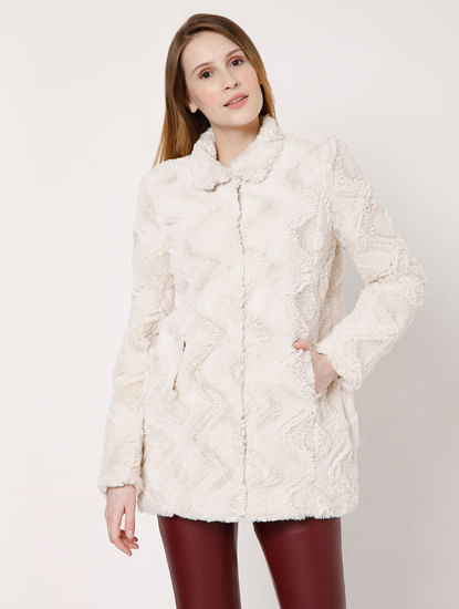 Beige Textured Winter Coat