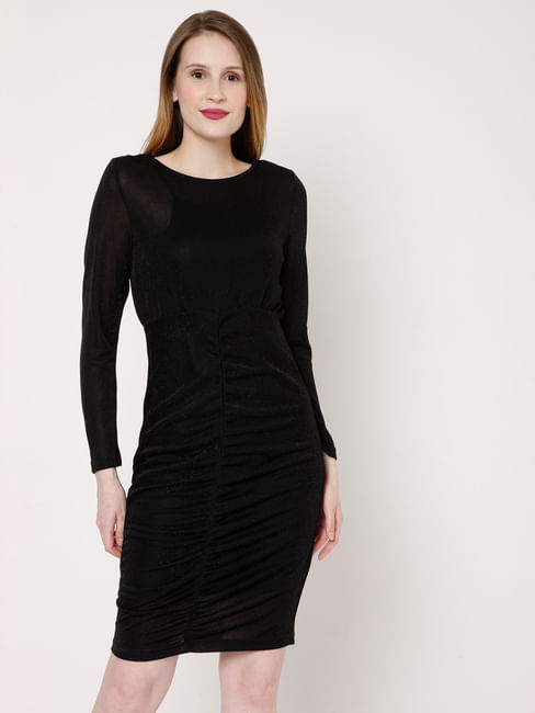 Black Shimmer Ruched Bodycon Dress