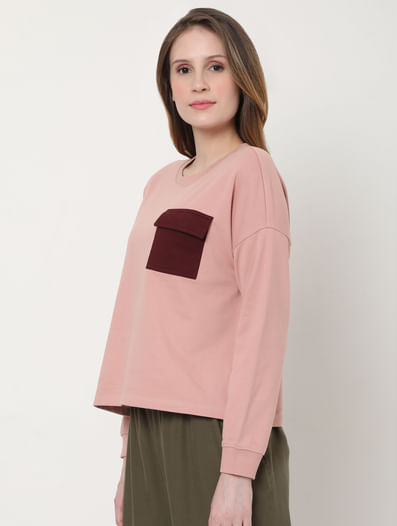 Pink Contrast Pocket Sweatshirt