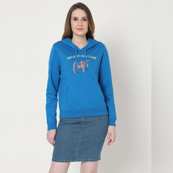 VERO MODA Blue Slogan Print Hooded Sweatshirt