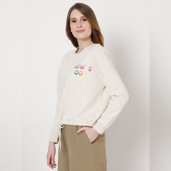 VERO MODA Beige Cropped Sweatshirt