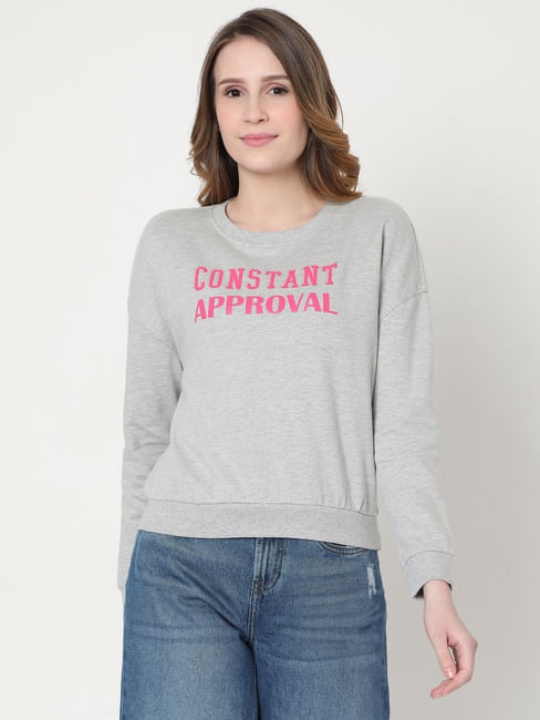 Grey Slogan Print Sweatshirt