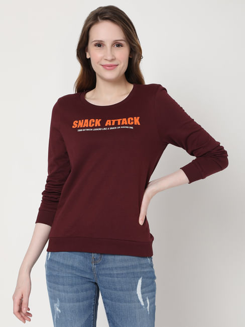 Maroon Slogan Print Sweatshirt
