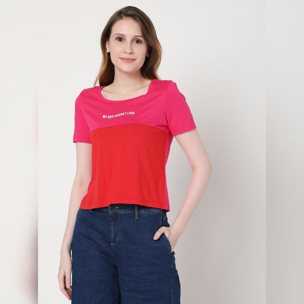 VERO MODA Pink Colourblocked T-shirt