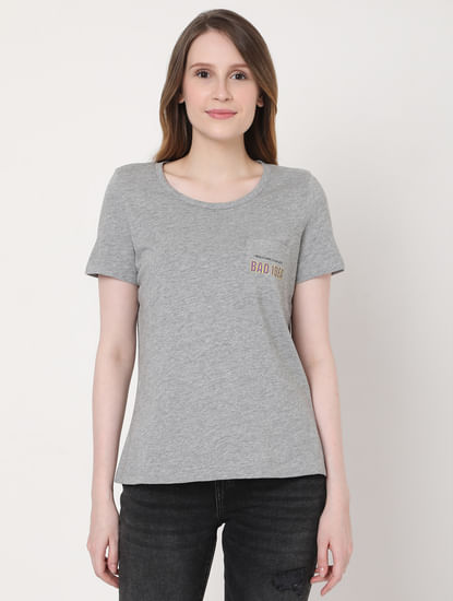 Grey Pocket Print T-shirt