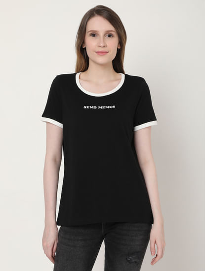 Black Slogan Print T-shirt
