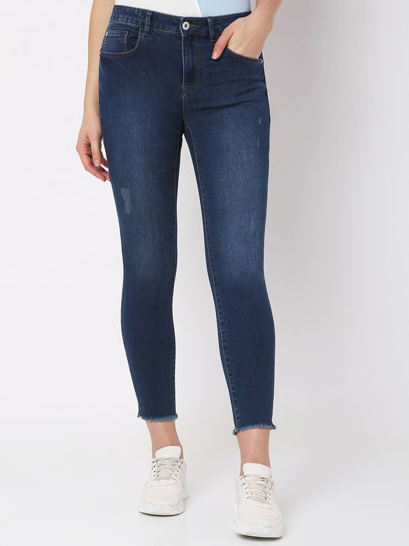 Blue Mid Rise Pushup Skinny Jeans