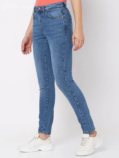 Blue Mid Rise Girlfriend Fit Jeans