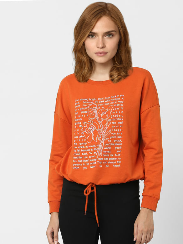 Orange Typographic Print Sweatshirt