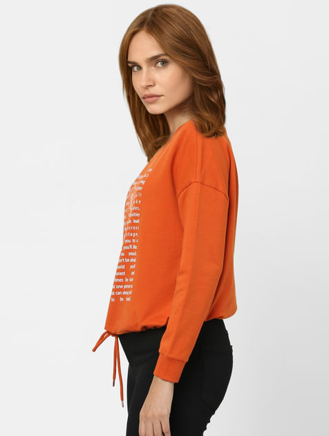 Orange Typographic Print Sweatshirt