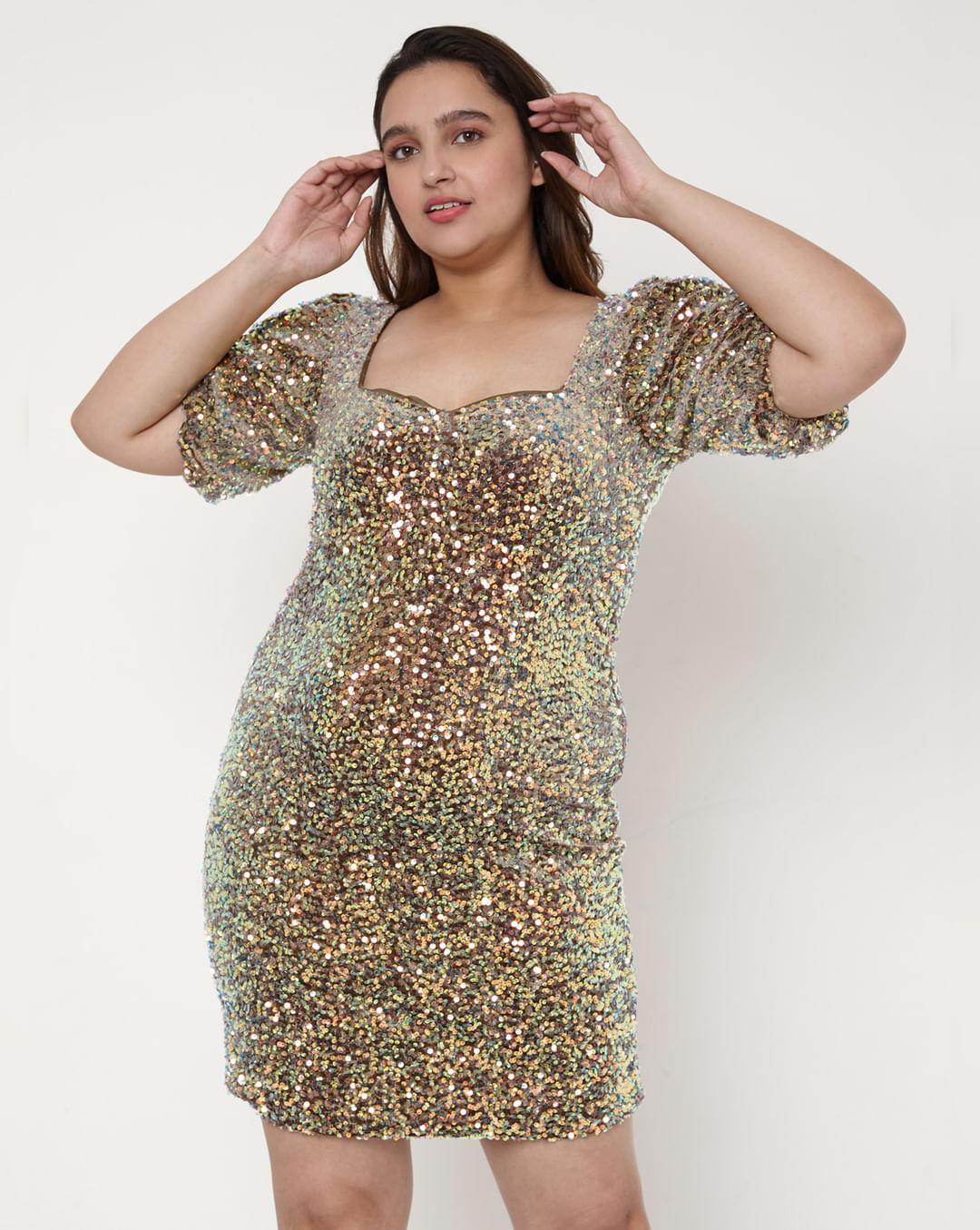 Green & Gold Sequin Party Dress