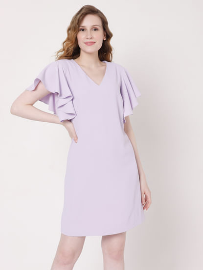Lilac Ruffle Sleeves Shift Dress