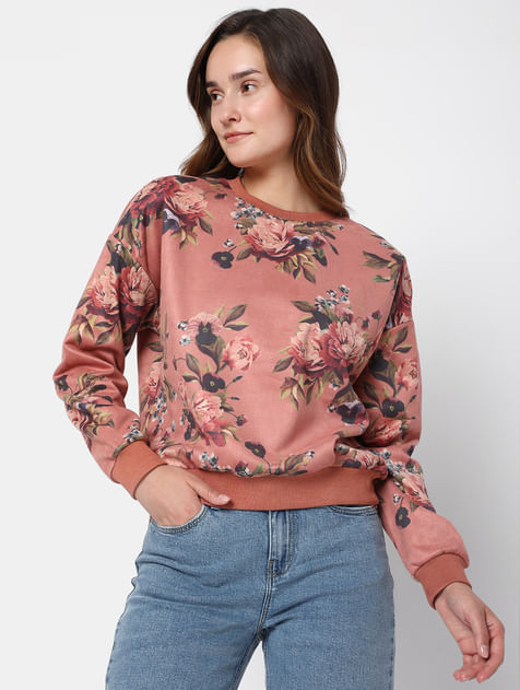 Pink Floral Print Sweatshirt