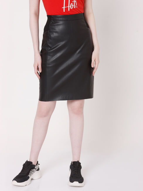 Black High Waist Faux Leather Skirt